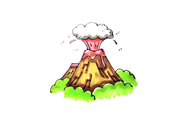 火山爆发简笔画画法步骤