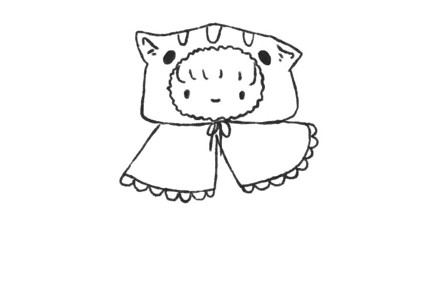 穿小猫雨衣的小朋友简笔画
