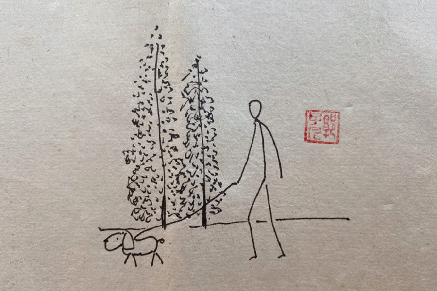 日出而作，日入而息 生活风景简笔画图片