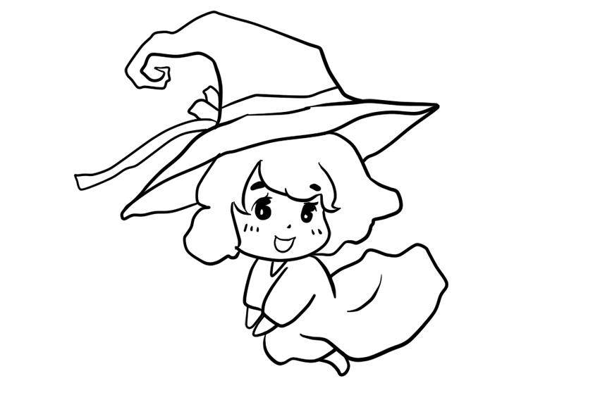 骑扫帚的小魔女简笔画