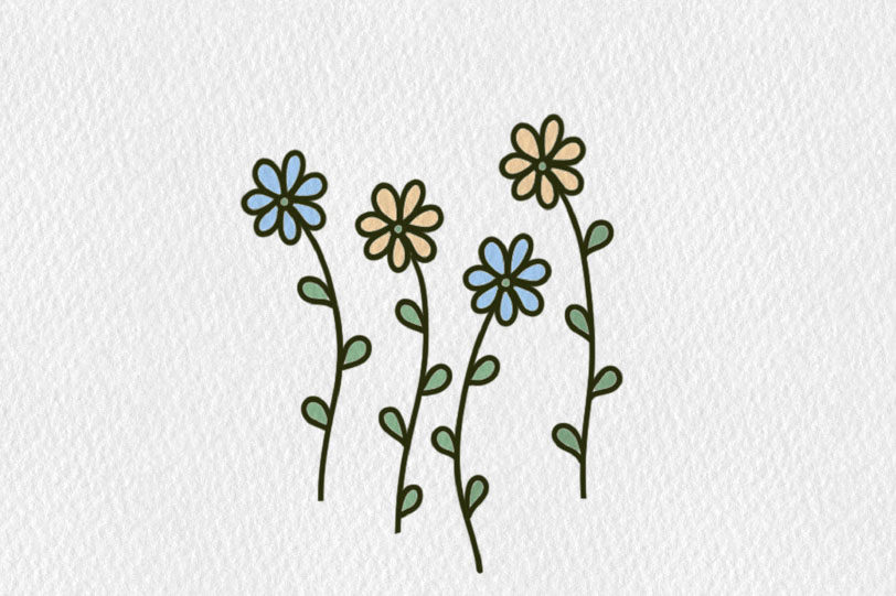 小清新彩色花朵简笔画