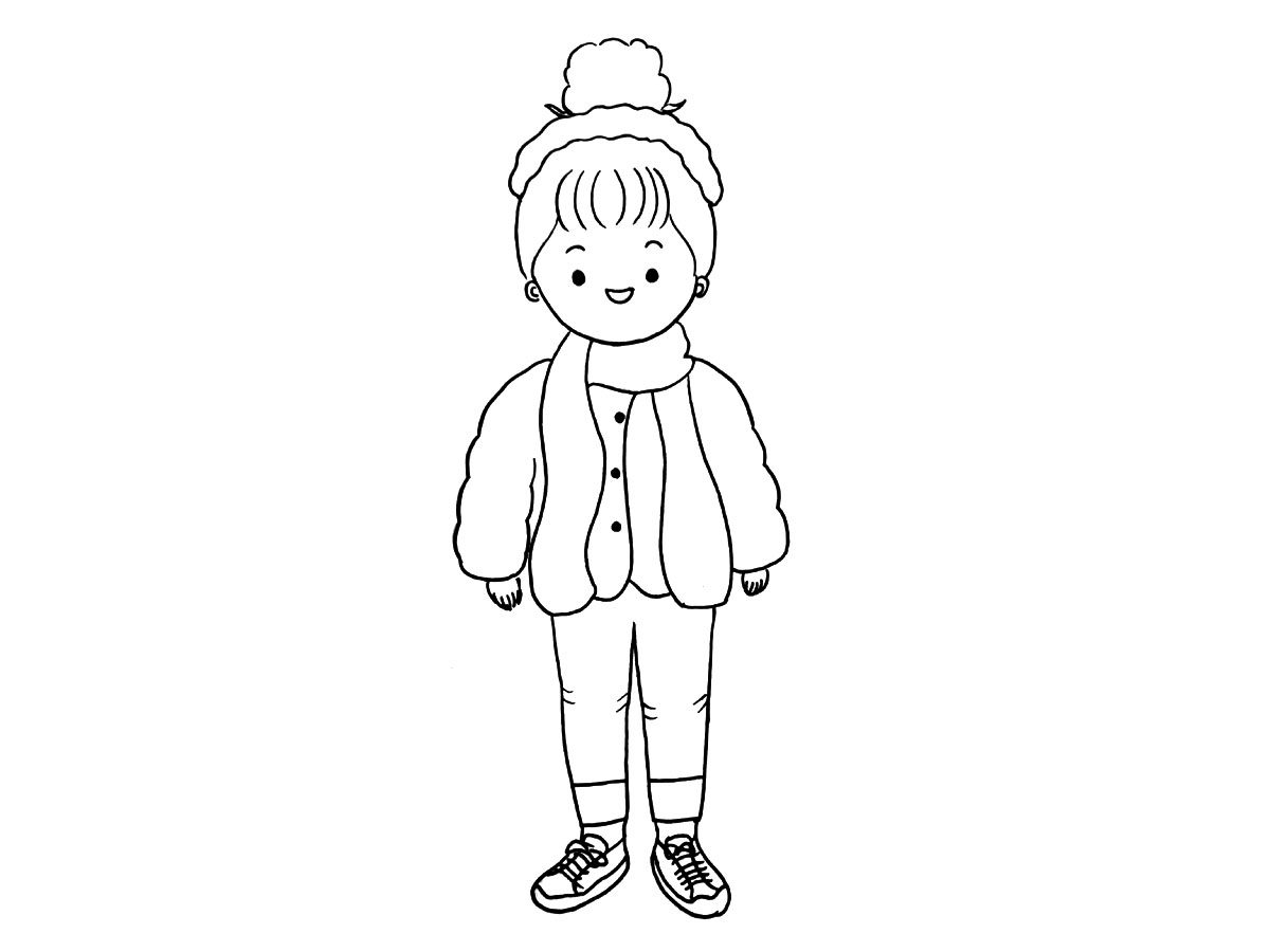 关于冬日少女穿搭简笔画图片