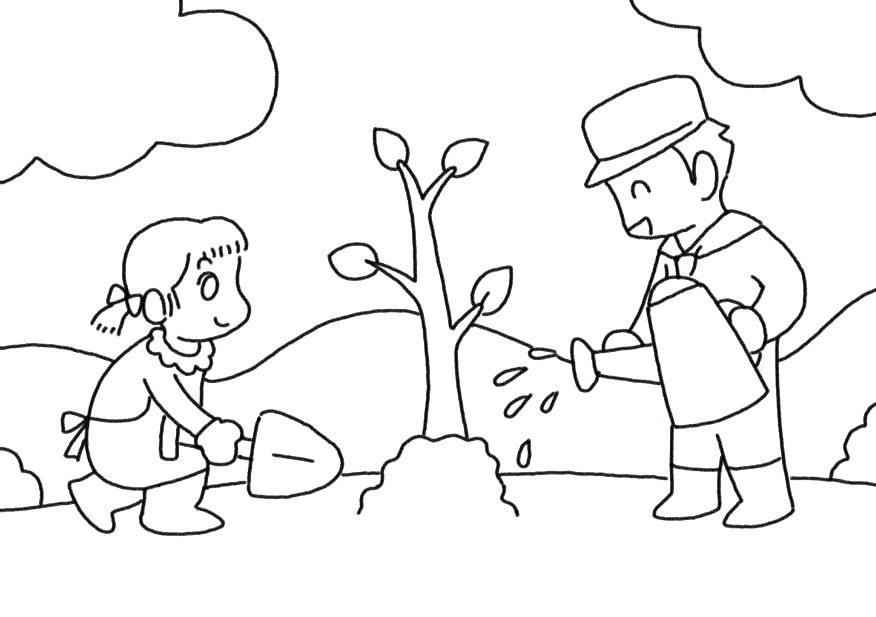 植树快乐简笔画步骤