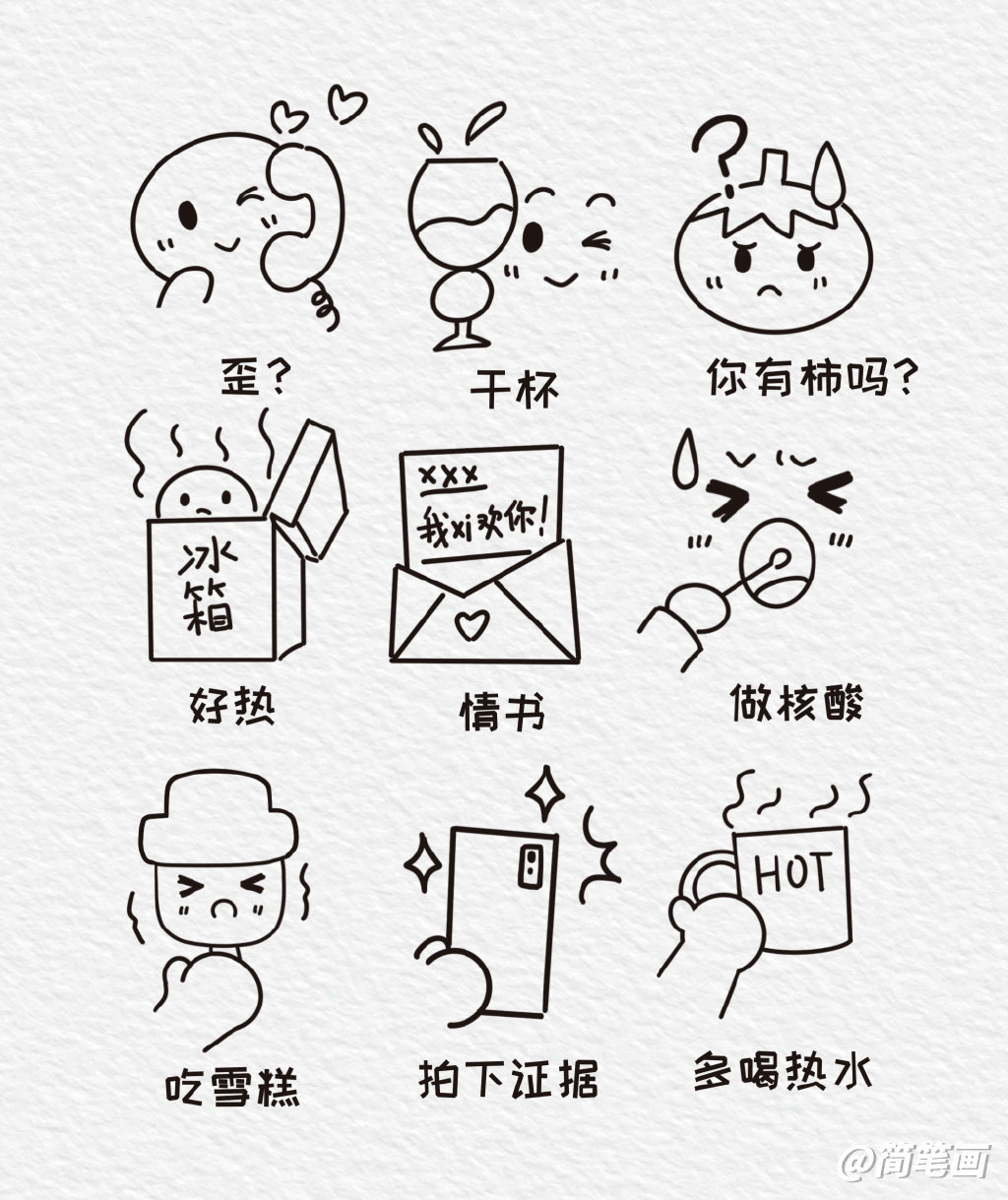 一看就会的表情包简笔画 共54个可爱表情
