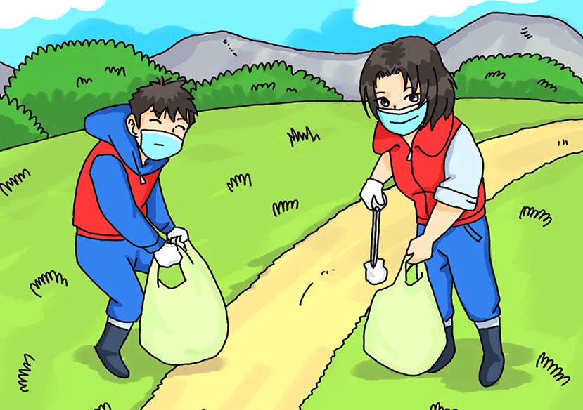 美化环境公益主题简笔画 捡垃圾