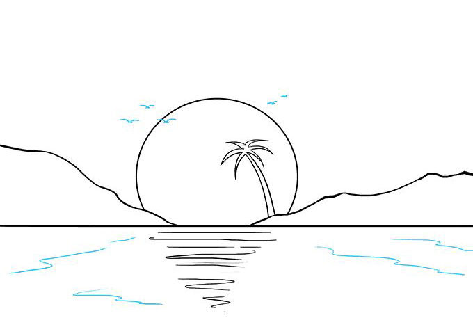 海上日落风景怎么画