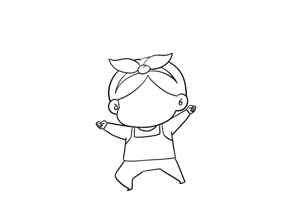 开心烹饪的小女孩简笔画画法
