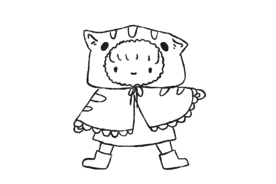 穿小猫雨衣的小朋友简笔画