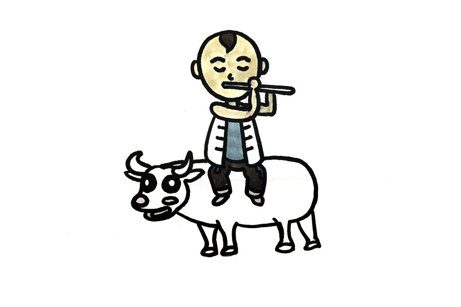 放牛娃简笔画画法步骤