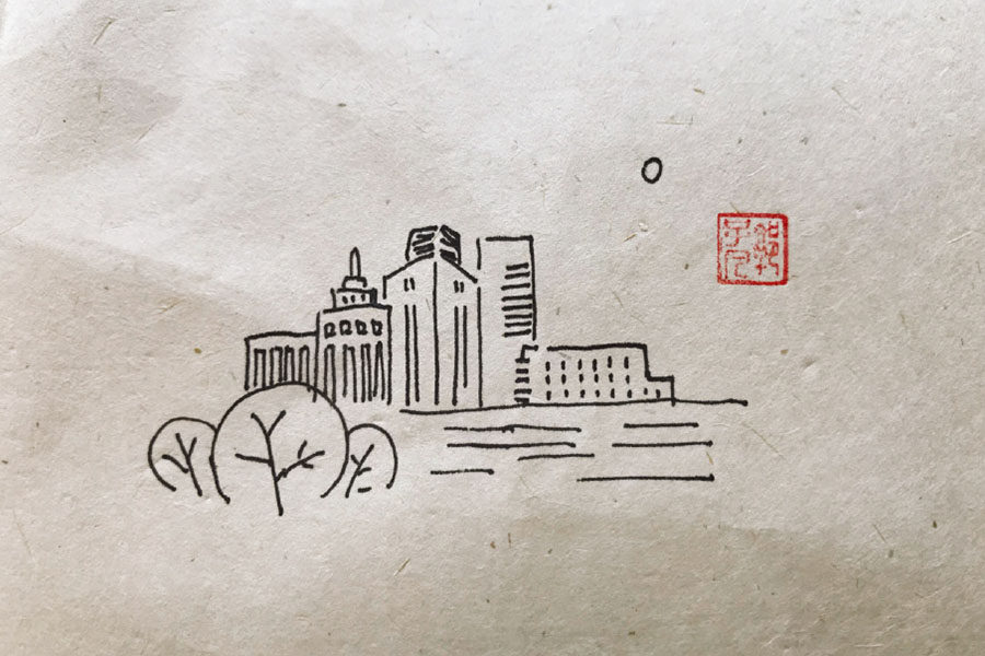 城市各角落美丽风景简笔画图片