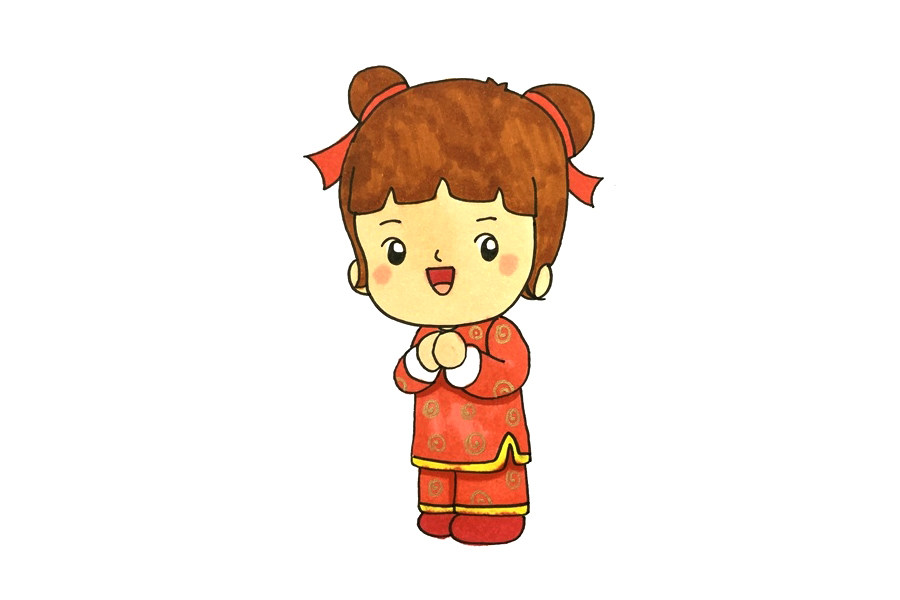 拜年小孩怎么画