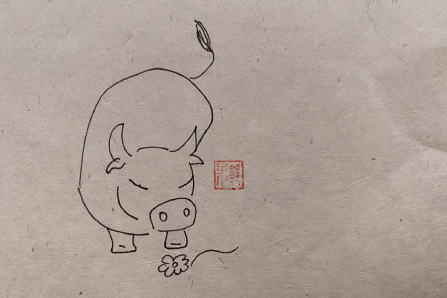 超简单草地上的牛简笔画图片