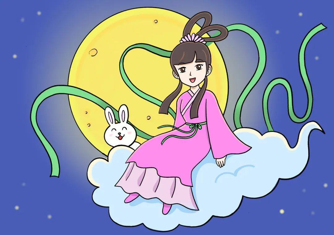 月亮上的嫦娥姐姐简笔画画法步骤