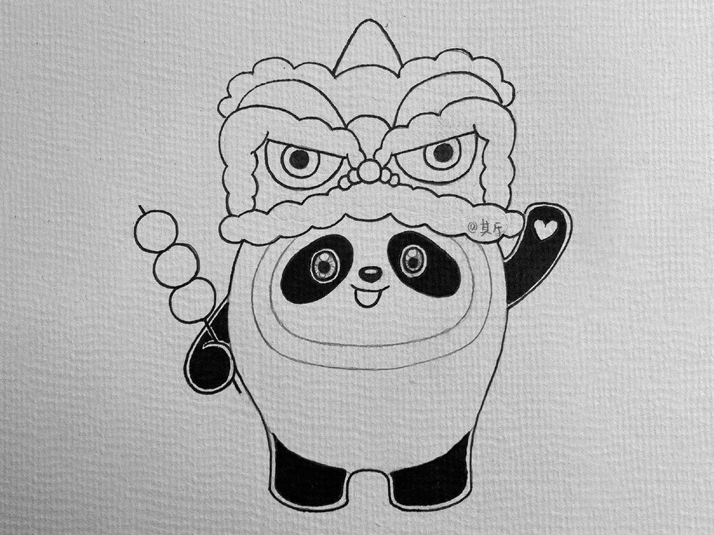 可爱冰墩墩戴舞狮帽可爱喜庆