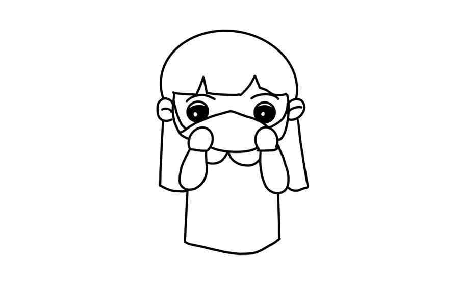 抗疫主题简笔画 戴口罩的小女孩怎么画