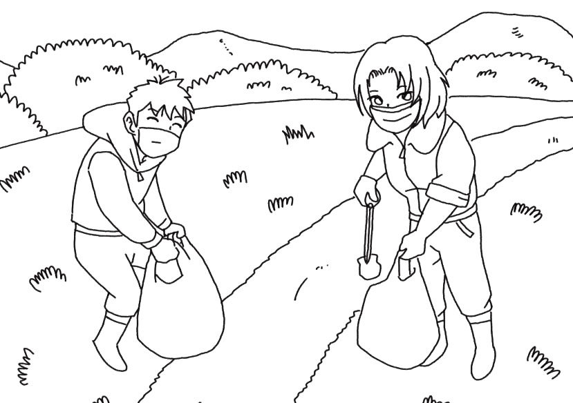 美化环境公益主题简笔画 捡垃圾