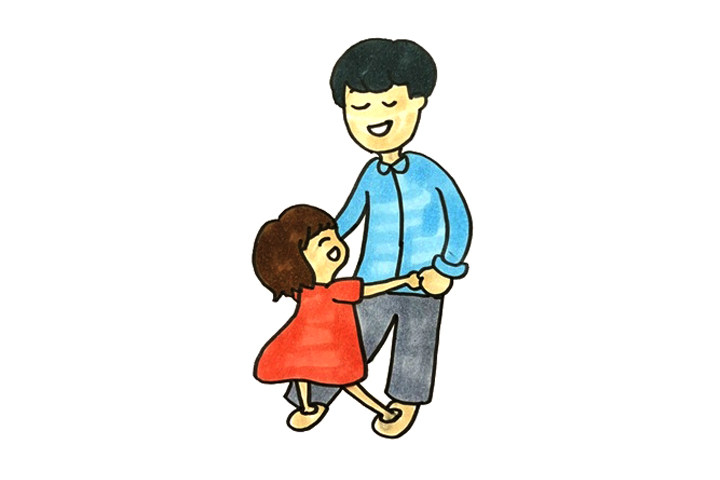 爸爸陪女儿玩耍简笔画步骤