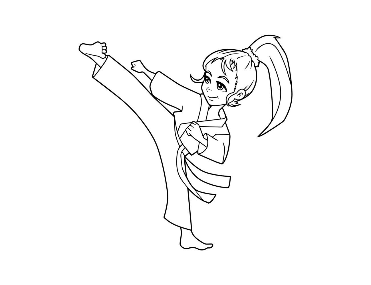 练空手道的男孩和女孩简笔画