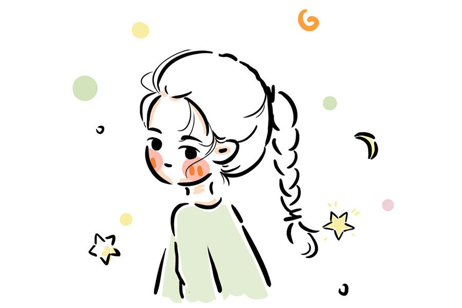 一组浪漫的少女回眸简笔画图片