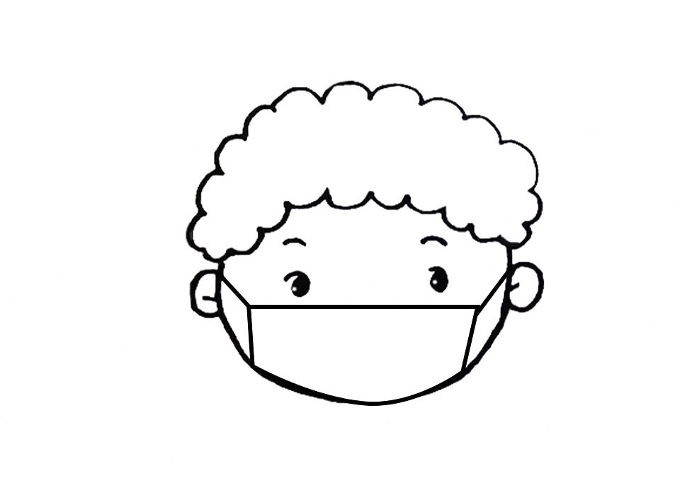 戴口罩的男孩女孩头像简笔画