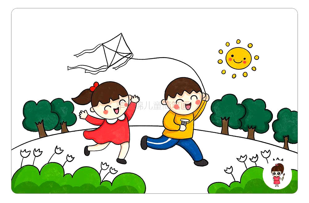 春天放风筝简笔画
