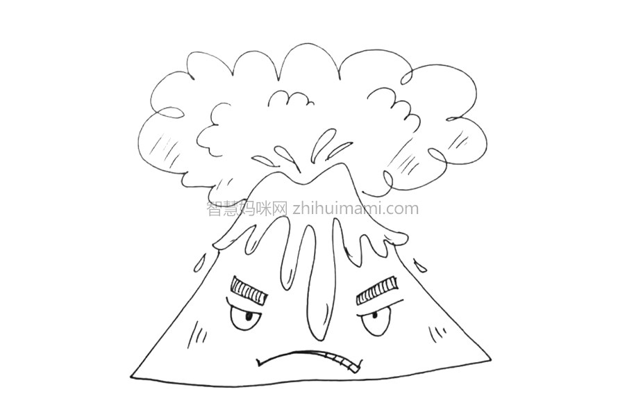 愤怒的火山喷发简笔画画法步骤