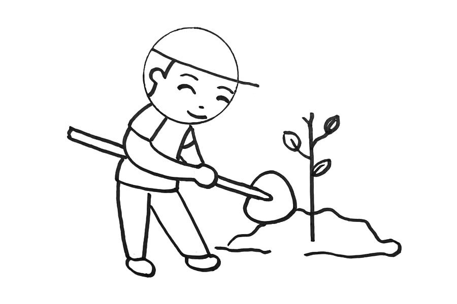 植树人物简笔画画法