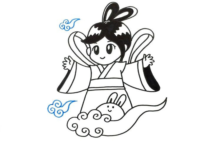 嫦娥奔月简笔画怎么画