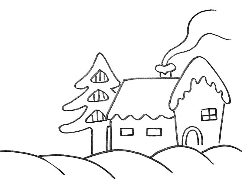 冬天雪屋简笔画