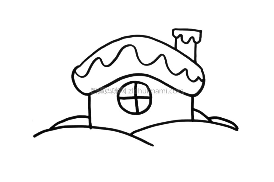 冬天雪房子简笔画画法步骤
