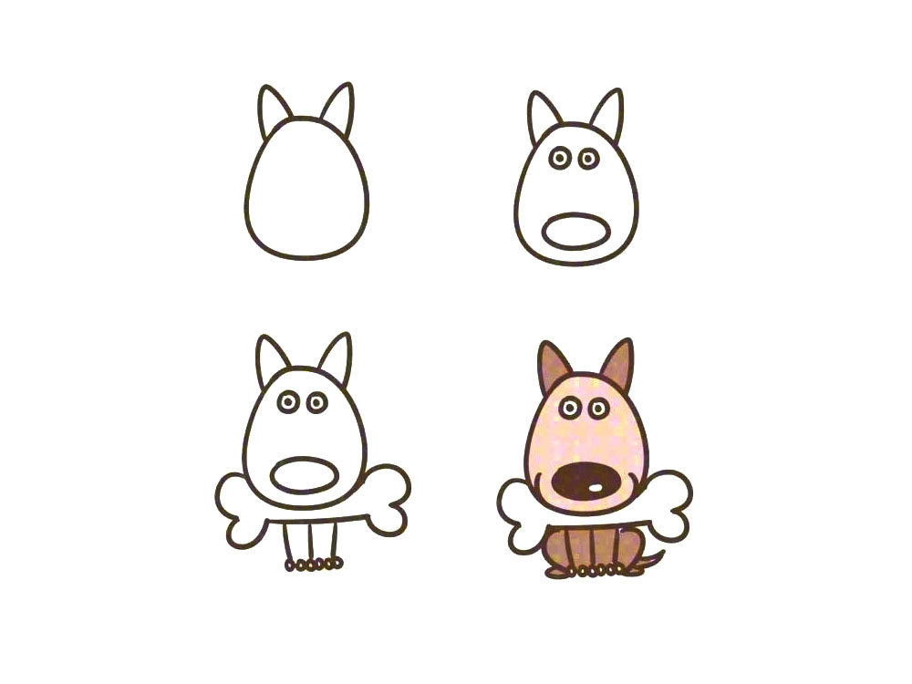 一组可爱的狗狗简笔画教程