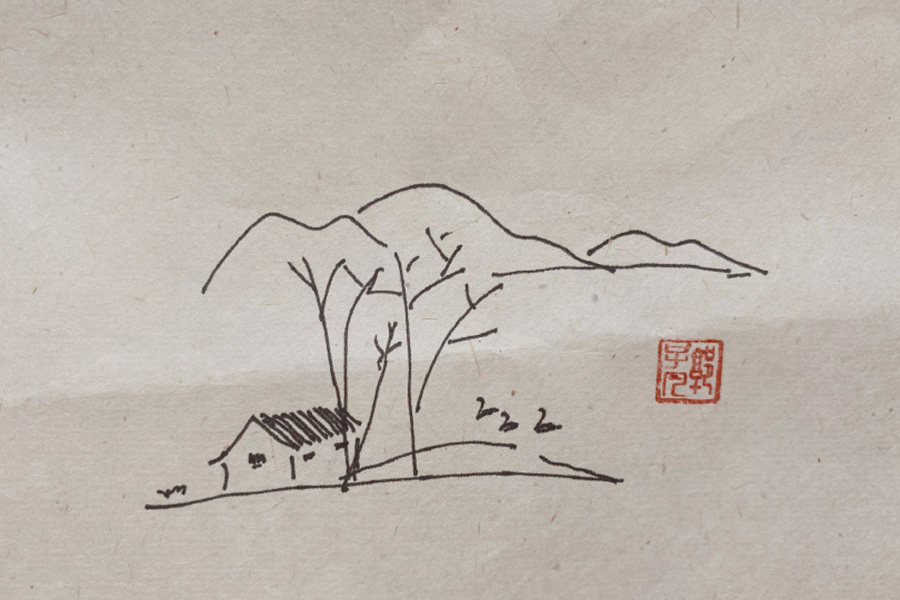 秋天风景简笔画图片 云天收夏色，木叶动秋声