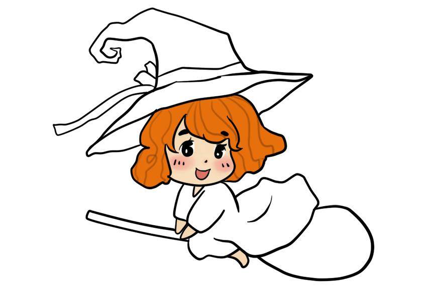 骑扫帚的小魔女简笔画