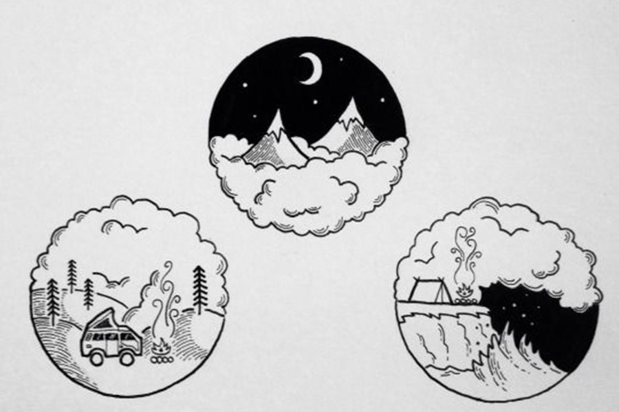 一组可爱的风景简笔手绘图片