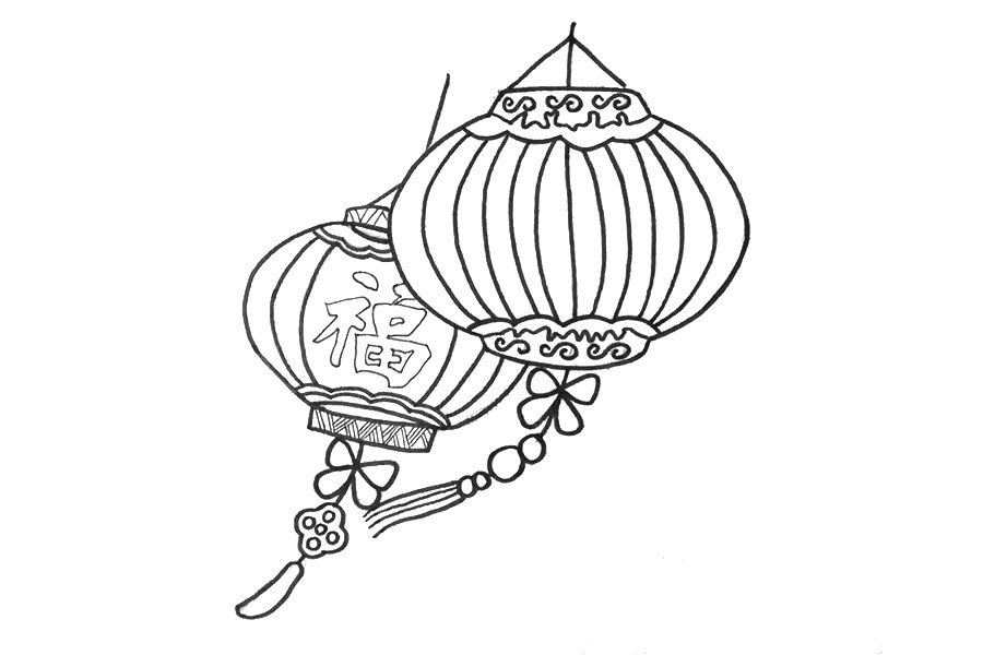 大红灯笼怎么画