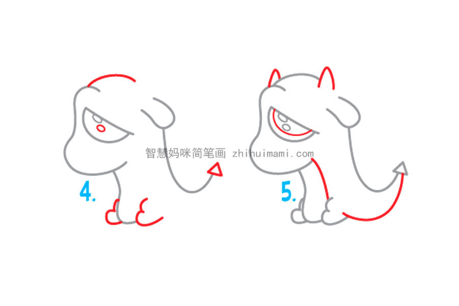 可爱的卡通哭泣的龙简笔画画法步骤