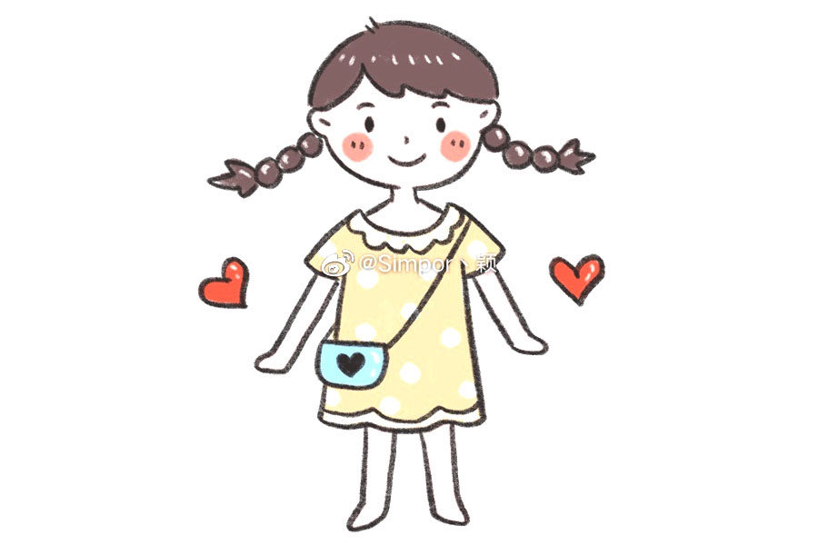俏皮可爱的小女孩简笔画步骤