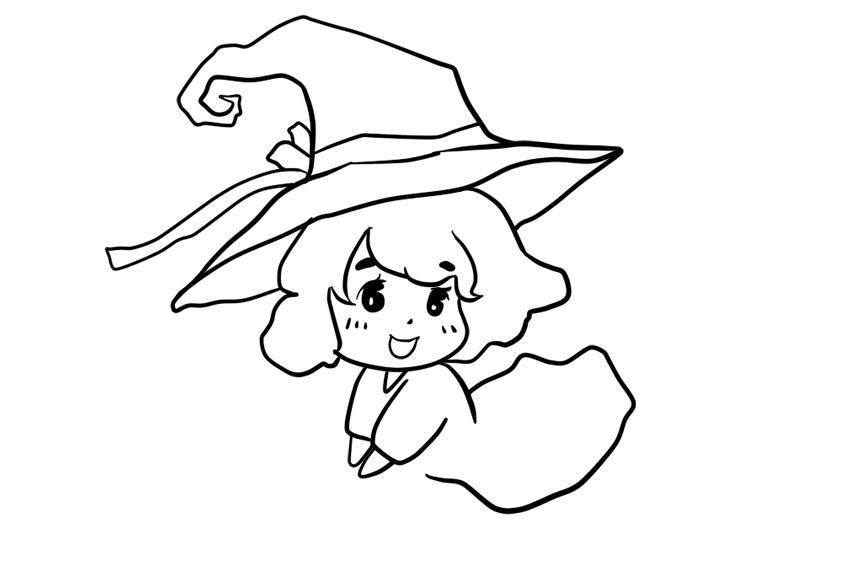 骑扫帚的小魔女简笔画