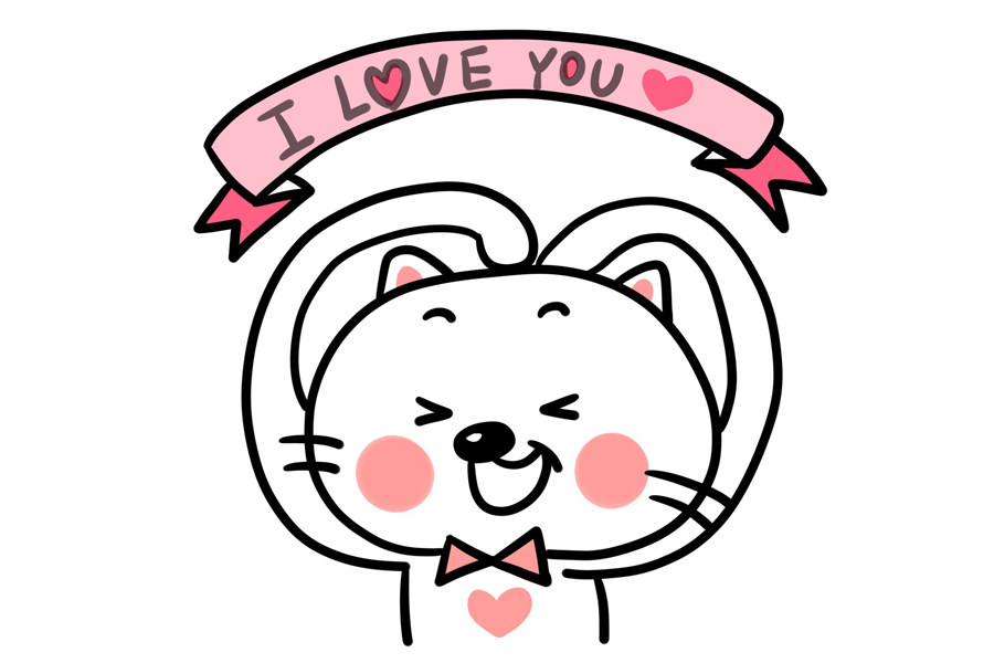 表白的小猫简笔画步骤