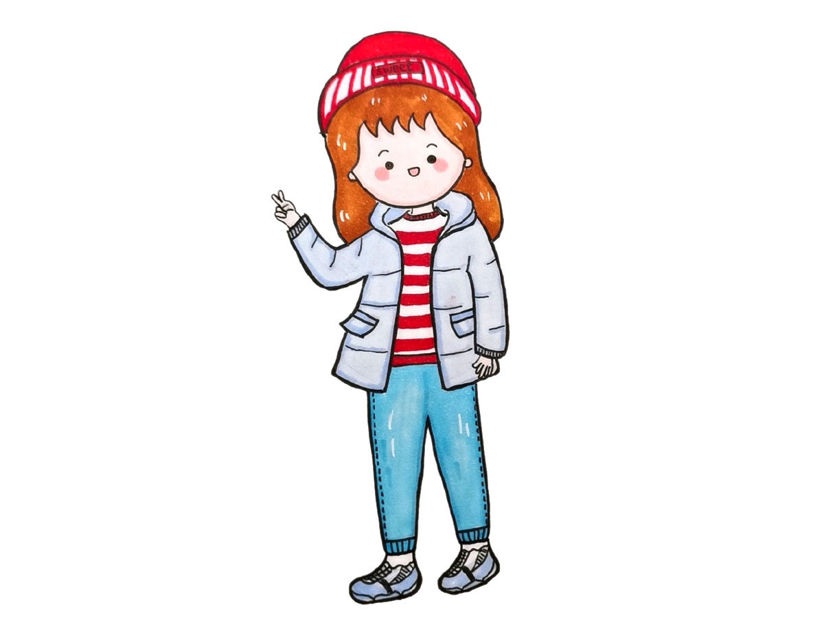 关于冬日少女穿搭简笔画图片