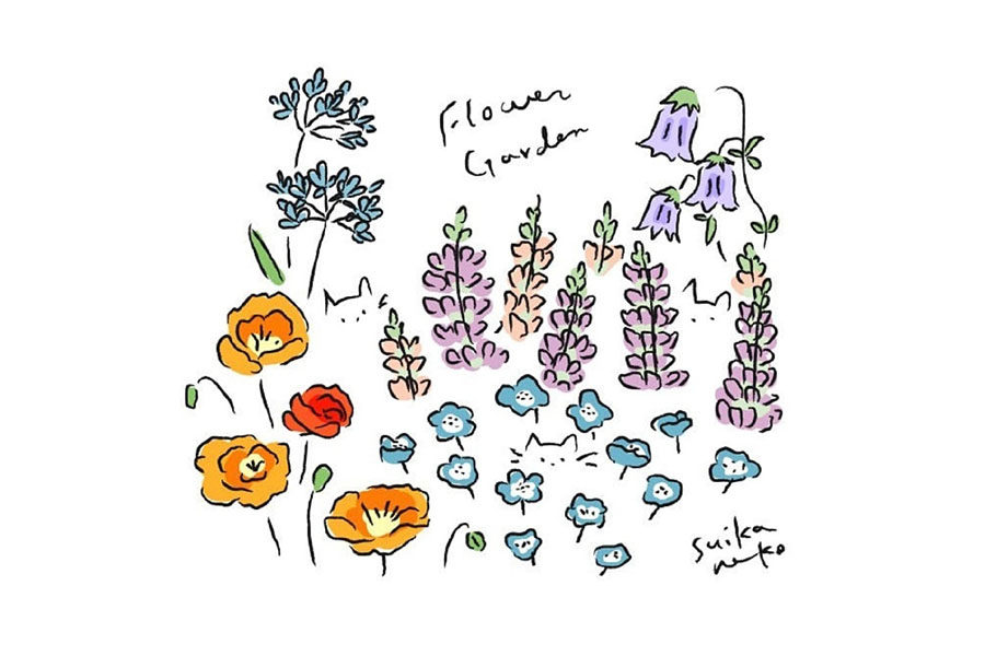 猫咪与花儿简笔画图片