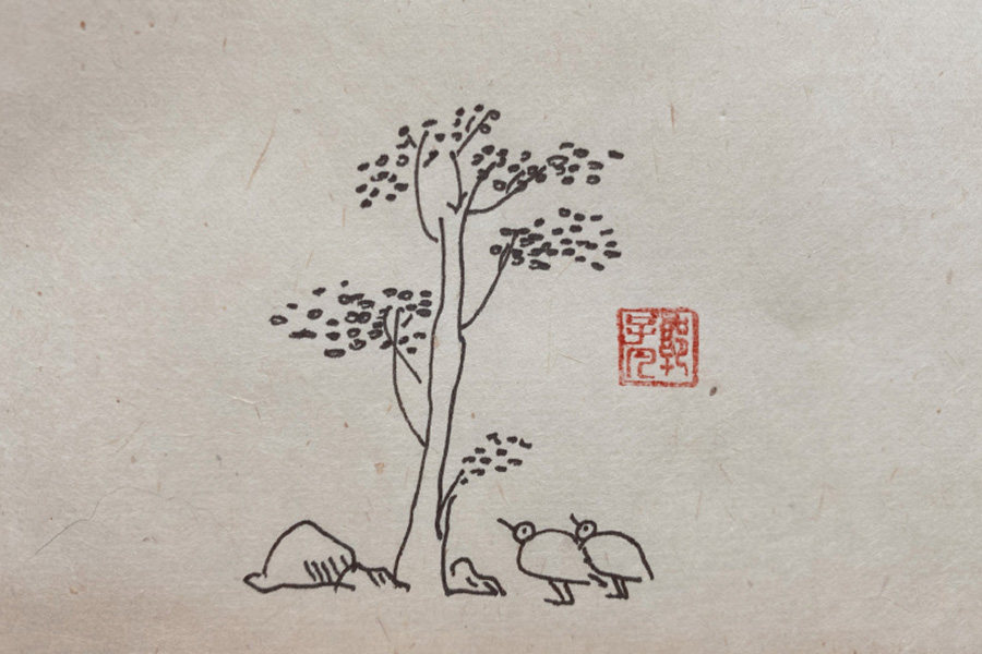 秋天风景简笔画图片 云天收夏色，木叶动秋声
