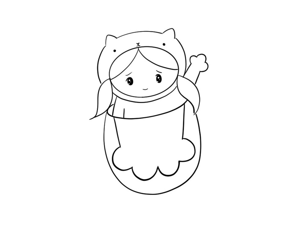床上的可爱小女孩简笔画教程