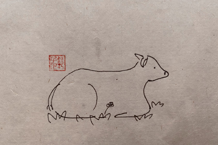 超简单草地上的牛简笔画图片