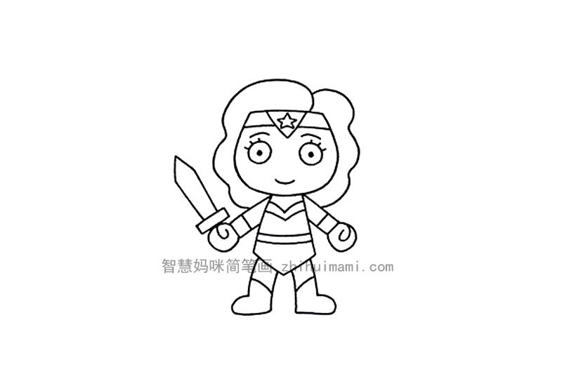 Q版神奇女侠简笔画画法步骤