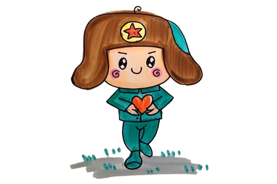 可爱的爱心雷锋怎么画