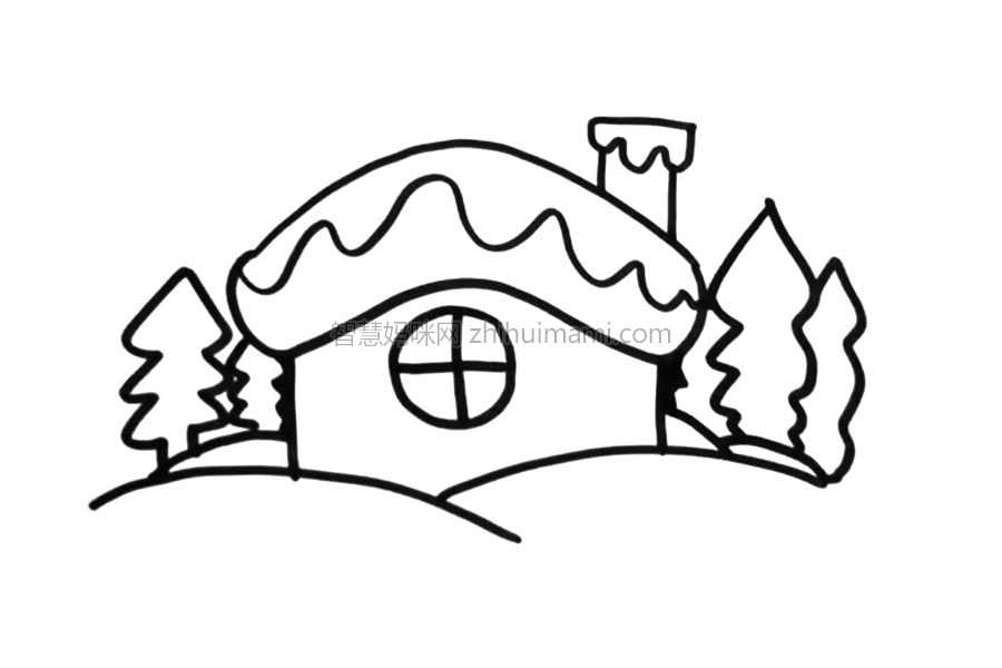冬天雪房子简笔画画法步骤