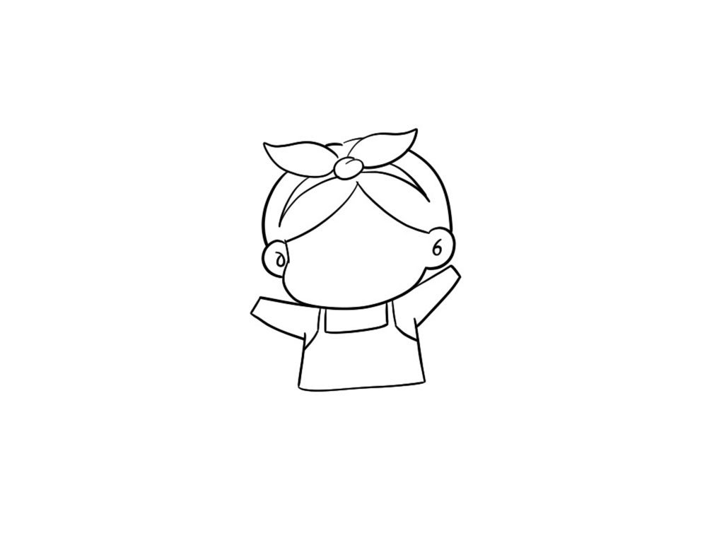 开心烹饪的小女孩简笔画画法