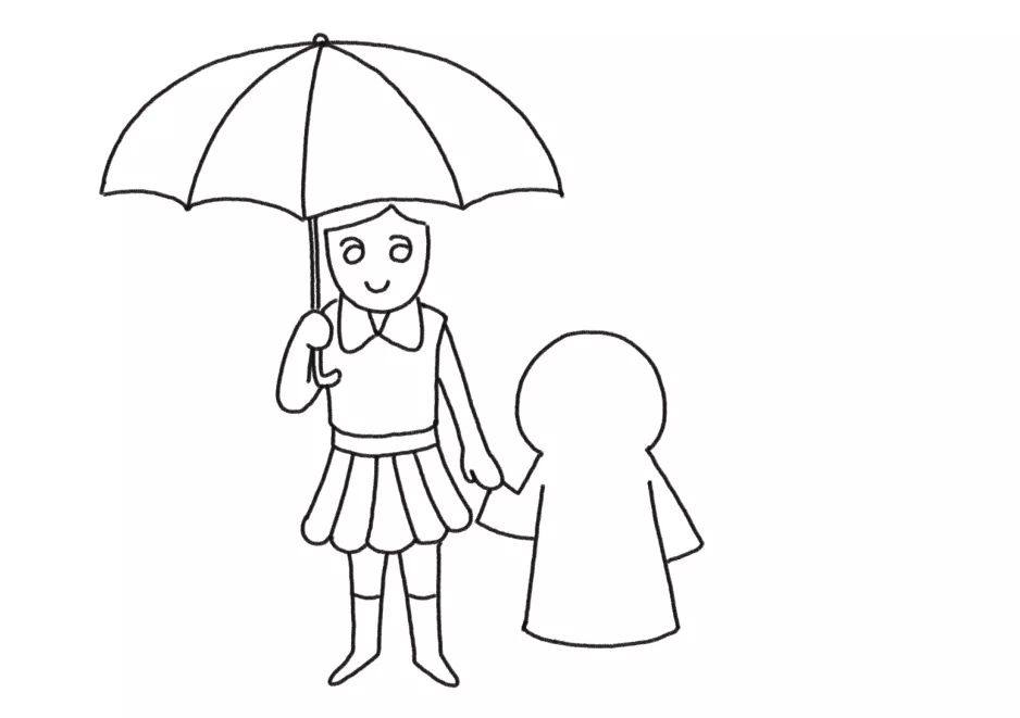 下雨天妈妈和我简笔画