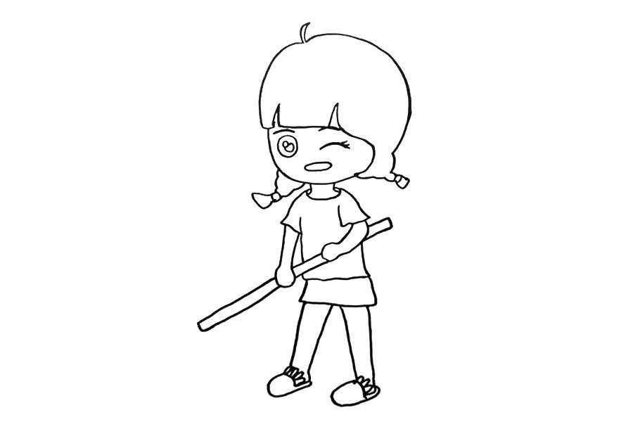 劳动节拖地的小女孩简笔画步骤